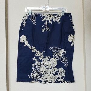 J. Crew Factory Navy Blue Embroidered Floral Pencil Skirt.  Size 8
